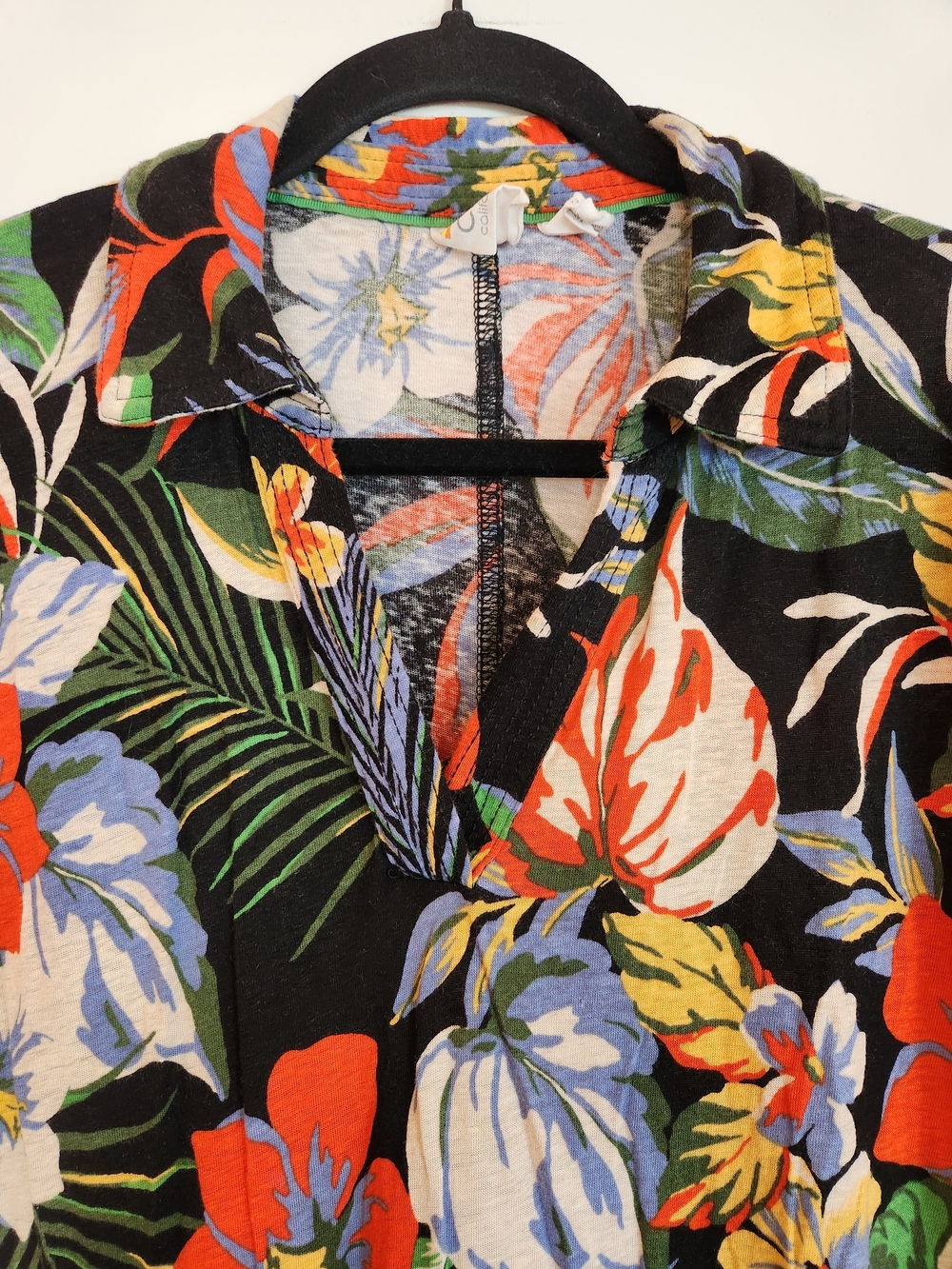 C&C California Tropical Floral Linen Blend V-Neck Dress Cap Sleeve Size M Resort - Picture 3 of 14